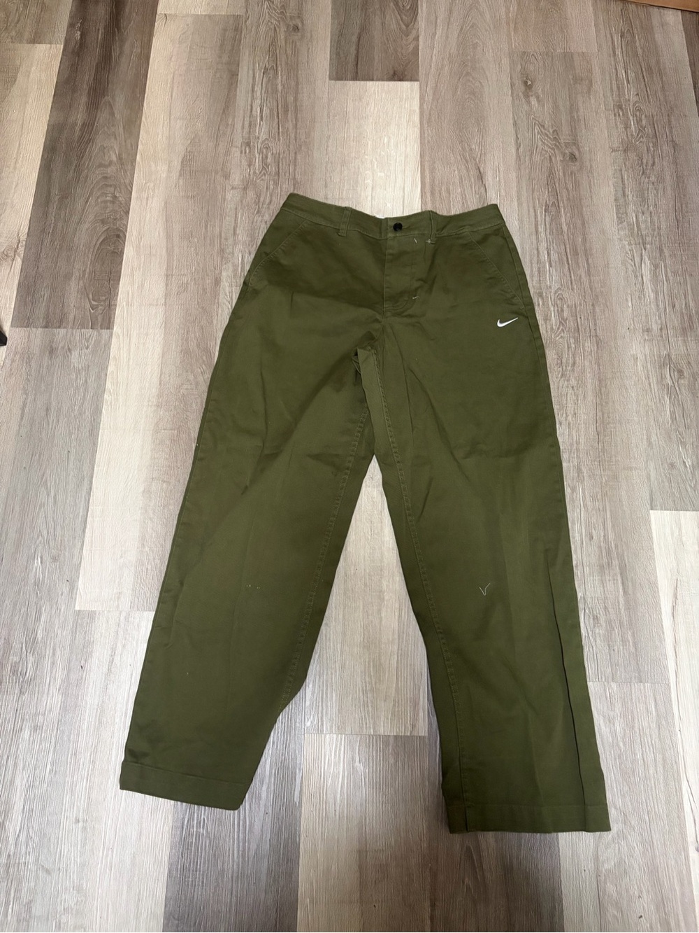 Nike Men's Olive Chino Pants with White Swoosh